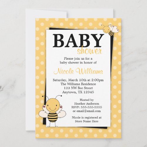 Polka Dot Bumble Bee Baby Shower Invitations