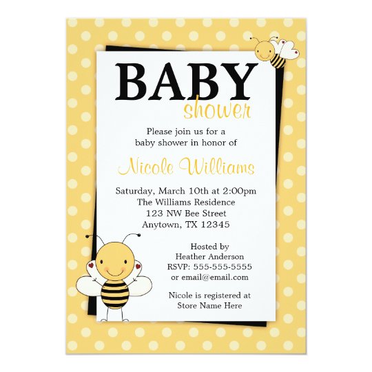 Polka Dot Bumble Bee Baby Shower Invitations | Zazzle