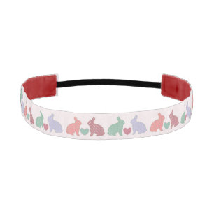 Polka Dot Bunnies and Hearts Pattern on Pink Athletic Headband