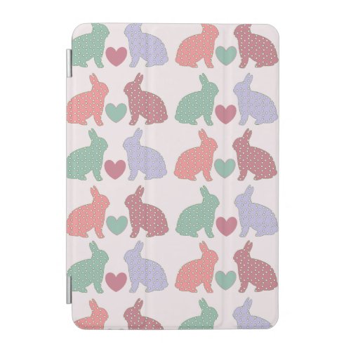 Polka Dot Bunnies and Hearts Pattern on Pink  iPad Mini Cover