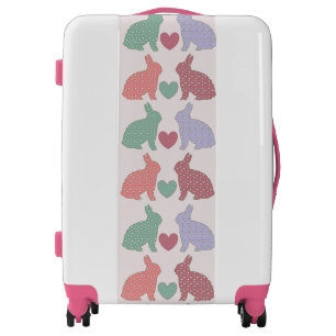 Polka Dot Bunnies and Hearts Pattern on Pink Luggage