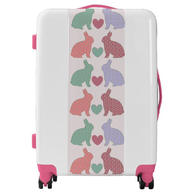 Polka Dot Bunnies and Hearts Pattern on Pink  Luggage (Front)