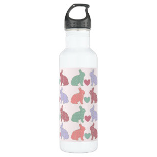 Polka Dot Bunnies and Hearts Pattern on Pink Stainless Steel Water Bottle