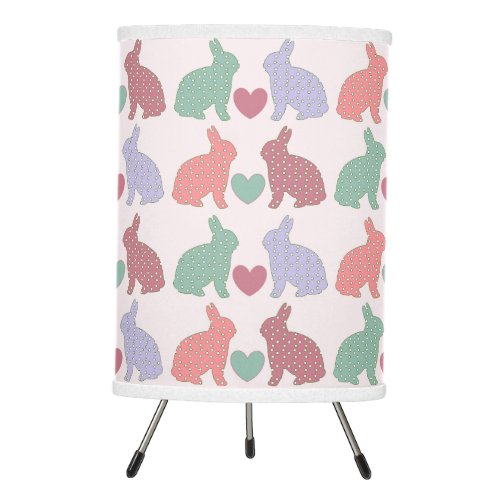 Polka Dot Bunnies and Hearts Pattern on Pink Tripod Lamp