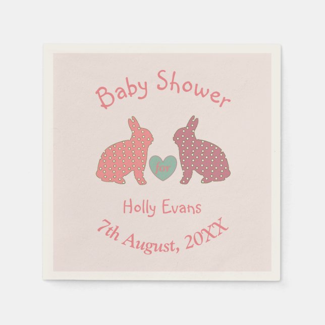 Polka Dot Bunnies Custom Baby Shower Napkins (Front)