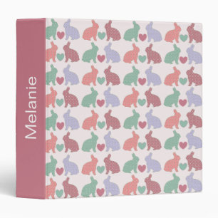 Polka Dot Bunnies Pattern on Pink Personalised 3 Ring Binder