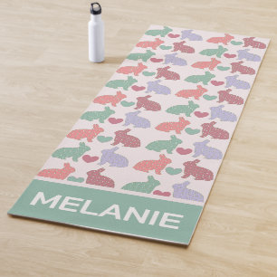 Polka Dot Bunnies Pattern on Pink Personalised Yoga Mat