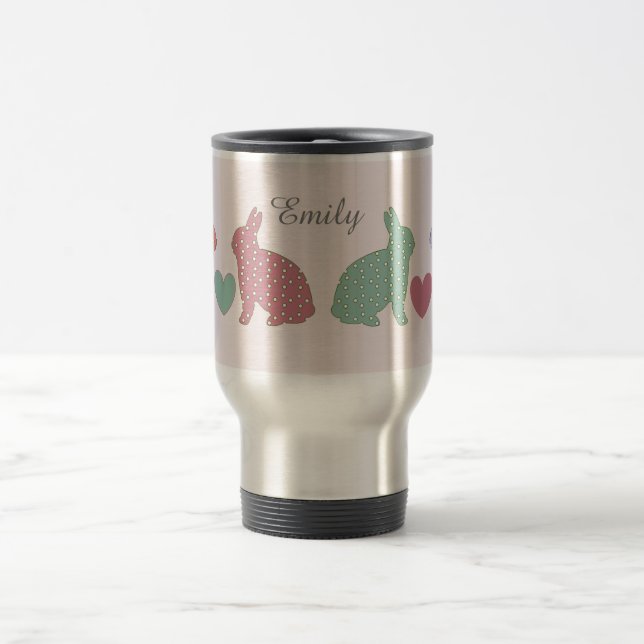 Polka Dot Bunnies Personalised Travel Mug (Center)