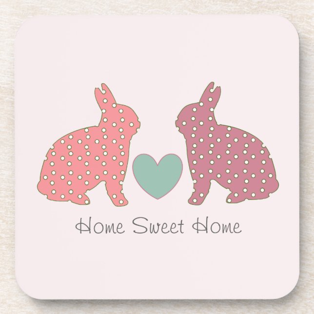 Polka Dot Bunnies Pink Home Sweet Home Beverage Coaster (Front)