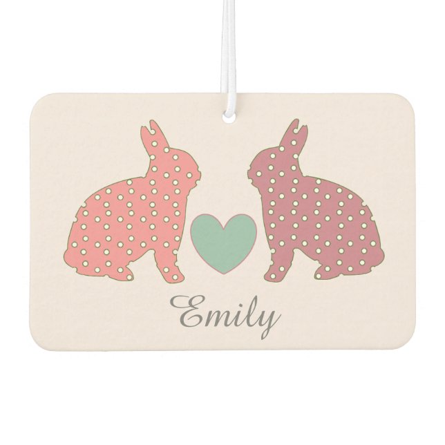 Polka Dot Bunnies Pink Personalised Air Freshener (Front)