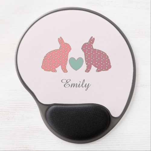 Polka Dot Bunnies Pink Personalised Gel Mouse Pad