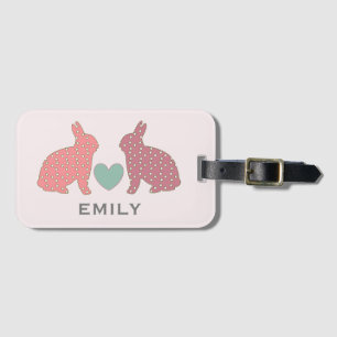 Polka Dot Bunnies Pink Personalised Luggage Tag