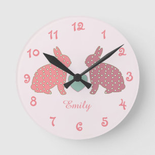 Polka Dot Bunnies Round Clock