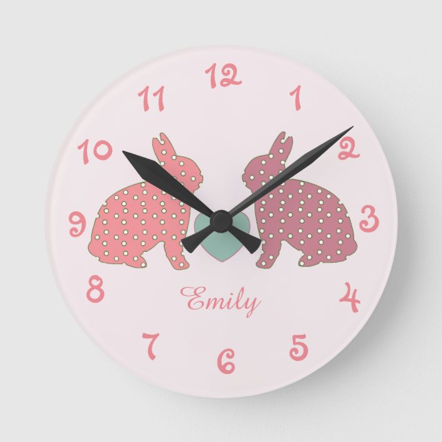 Polka Dot Bunnies Round Clock (Front)