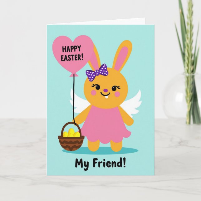 Polka Dot Bunny Heart Balloon Card (Front)