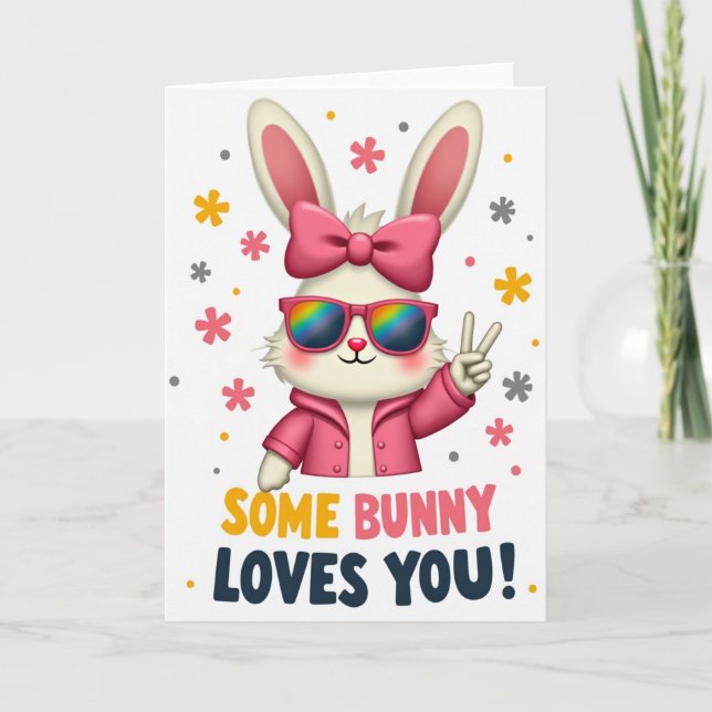Polka Dot Bunny Loves You Card (Front)