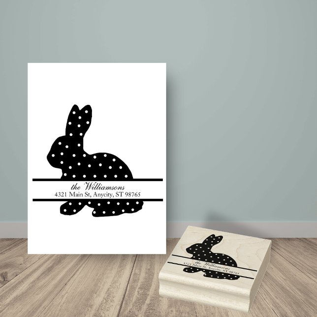 Polka-Dot Bunny Monogram Return Address Rubber Stamp (Creator Uploaded)