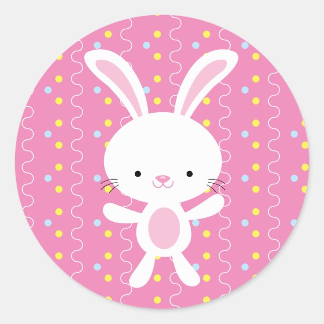 Polka Dot Bunny Round Stickers (Front)