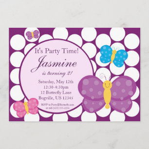 Polka dot Butterfly Birthday Party Invitation
