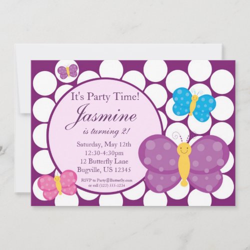 Polka dot Butterfly Birthday Party Invitation