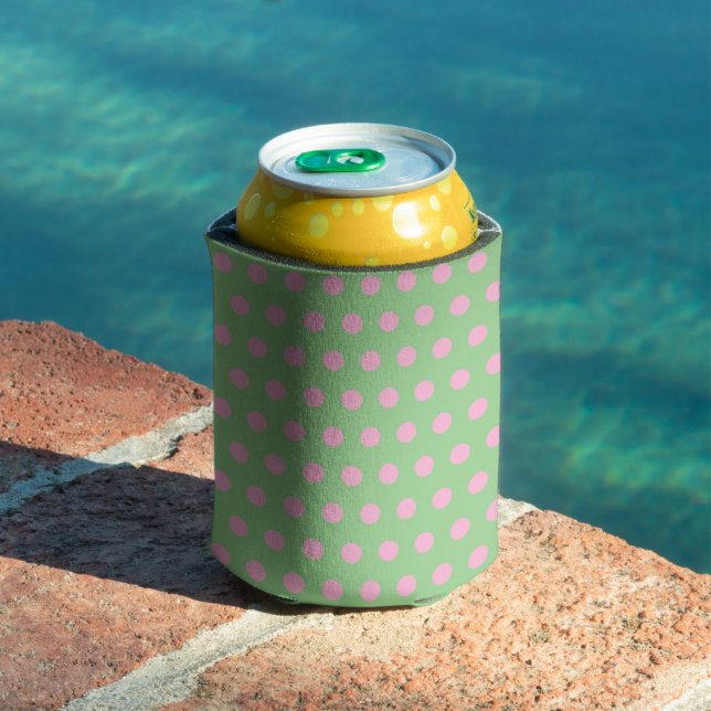 Polka Dot Can Cooler (Sage Green & Pastel Pink) (In Situ Pool)