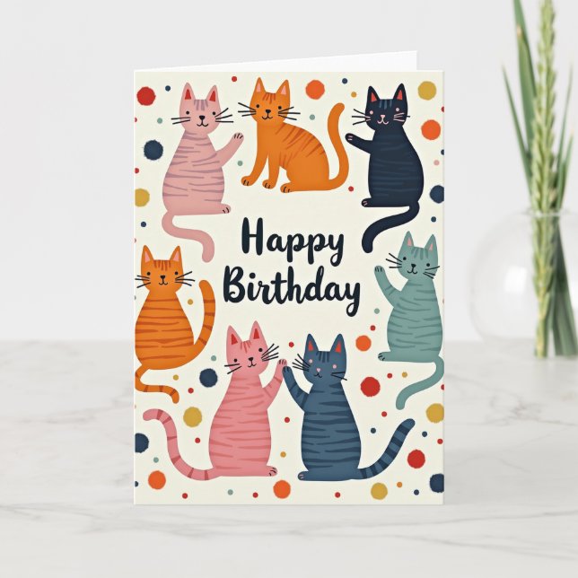 Polka Dot Cat Birthday Card (Front)