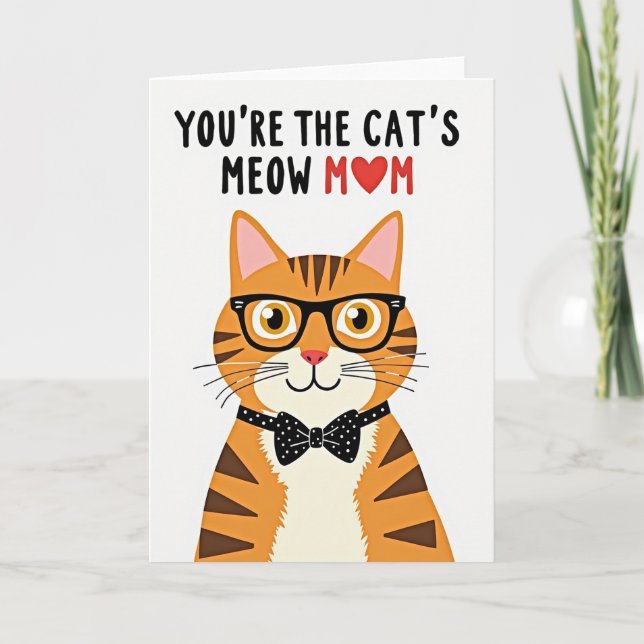 Polka Dot Cat Meow Mom Card (Front)