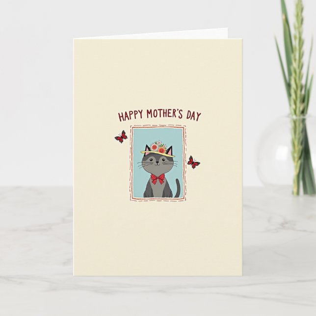 Polka Dot Cat Mothers Day Card (Front)