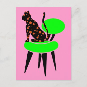Polka Dot Cat On Chair - Abstract Pop Art Postcard by fotoshoppe at Zazzle