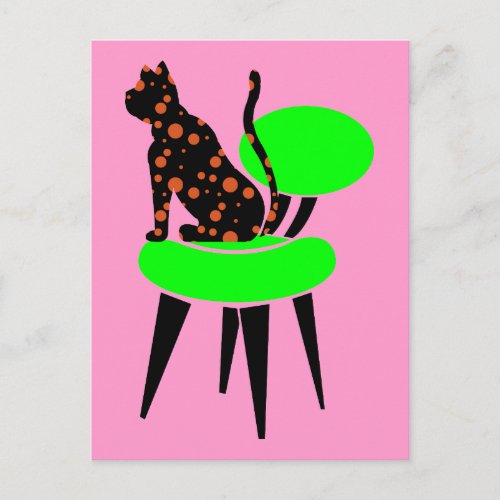 Polka Dot Cat on Chair _ Abstract Pop Art Postcard