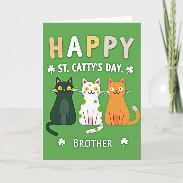 Polka Dot Cat St Pattys Day Card (Front)