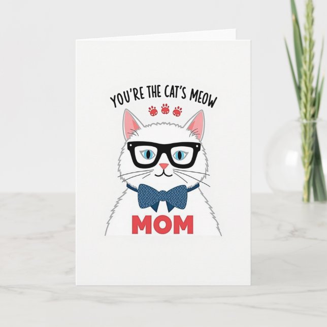 Polka Dot Cats Meow Mom Card (Front)