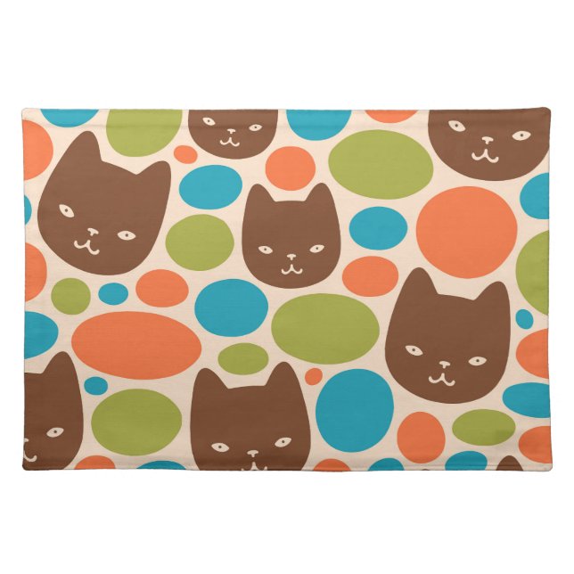 Polka Dot Cats Pattern Cloth Placemat (Front)