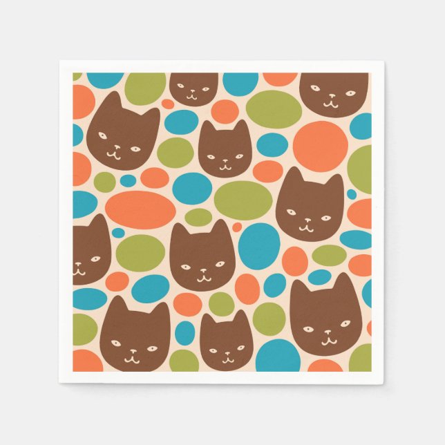 Polka Dot Cats Pattern Napkins (Front)