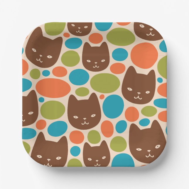 Polka Dot Cats Pattern Paper Plates (Front)