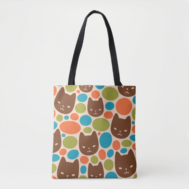 Polka Dot Cats Pattern Tote Bag (Front)