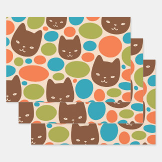 Polka Dot Cats Pattern Wrapping Paper Sheets