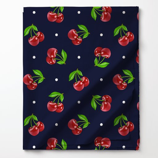Polka Dot Cherries on Dark Navy Fabric