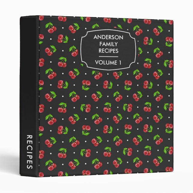 Polka Dot Cherries Pattern Personalized Recipe 3 Ring Binder (Front/Spine)