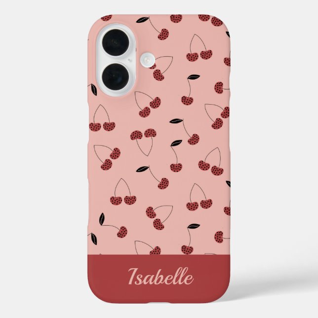 Polka dot cherry fruit pattern with custom name Case-Mate iPhone case (Back)