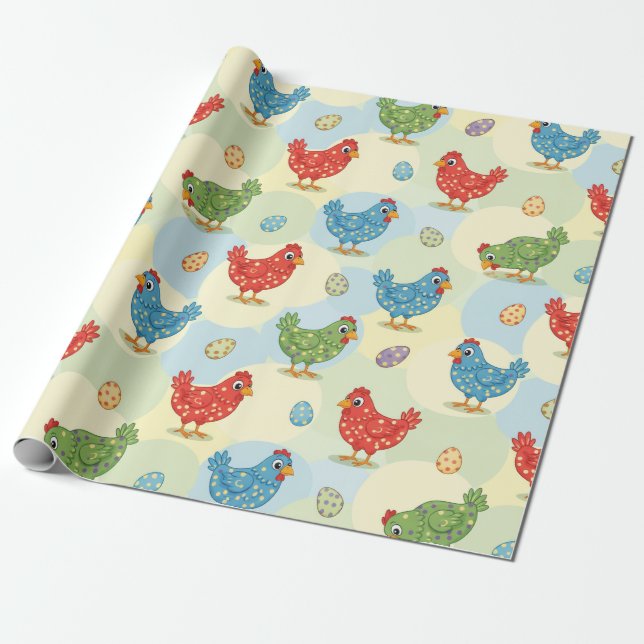 Polka Dot Chickens Wrapping Paper (Unrolled)
