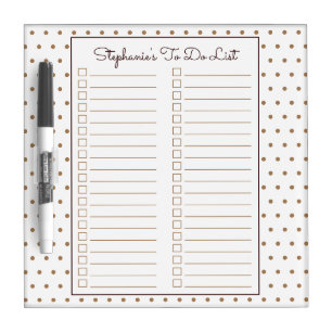 Polka Dot Chocolate Brown Two Column Checklist Dry Erase Board