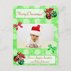 Polka Dot Christmas Family Photo Postcard
