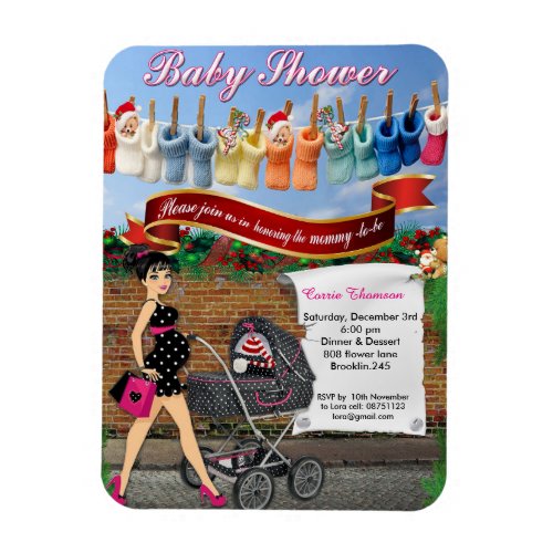 Polka Dot Christmas Street Scene Baby shower Magnet
