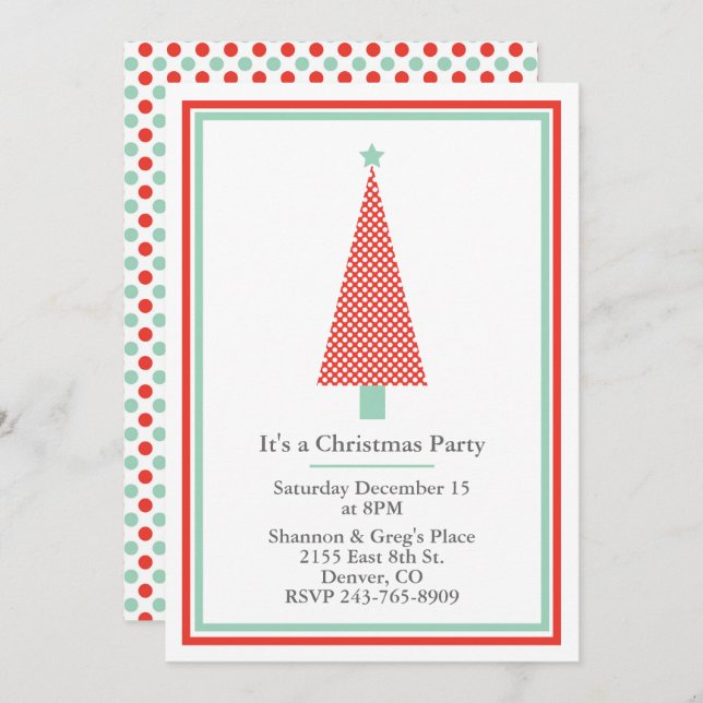 Polka Dot Christmas Tree Holiday Party Invitation (Front/Back)