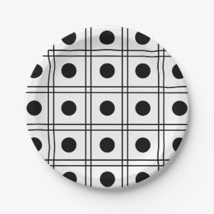 Polka Dot Circle Black and White Check Pattern Paper Plates