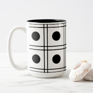 Polka Dot Circle Black and White Check Pattern Two-Tone Coffee Mug