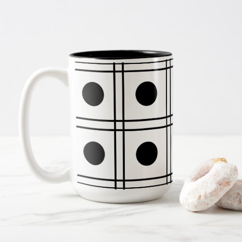 Polka Dot Circle Black and White Check Pattern Two_Tone Coffee Mug