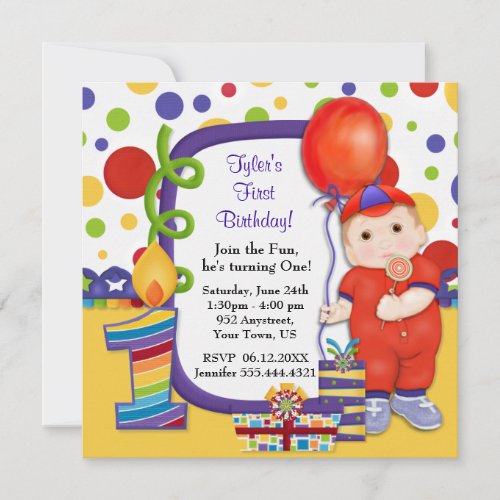 Polka Dot Circus First Birthday Invitation