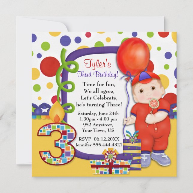 Polka Dot Circus Third Birthday Invitation (Front)